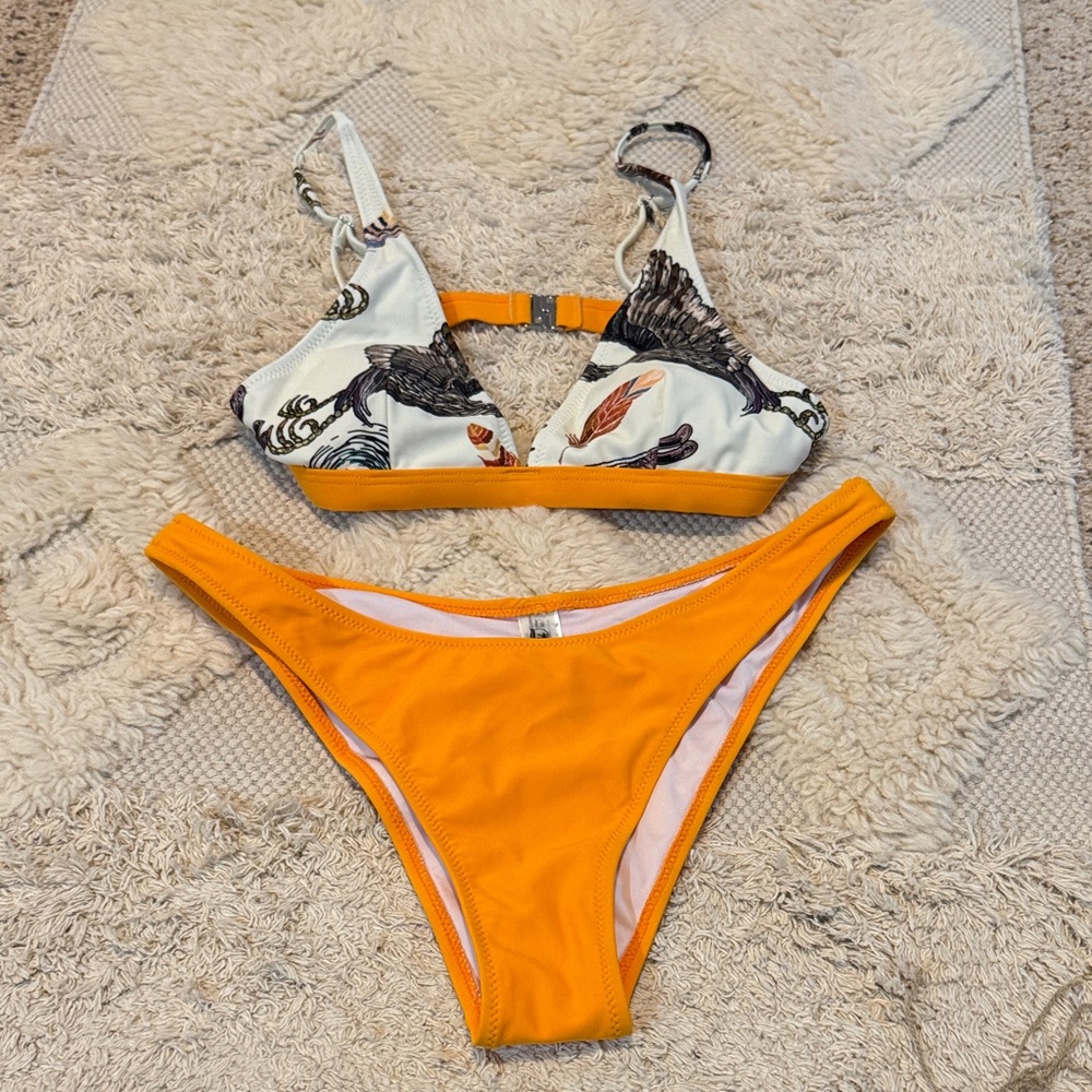 Cupshe White and Orange Bikini Set